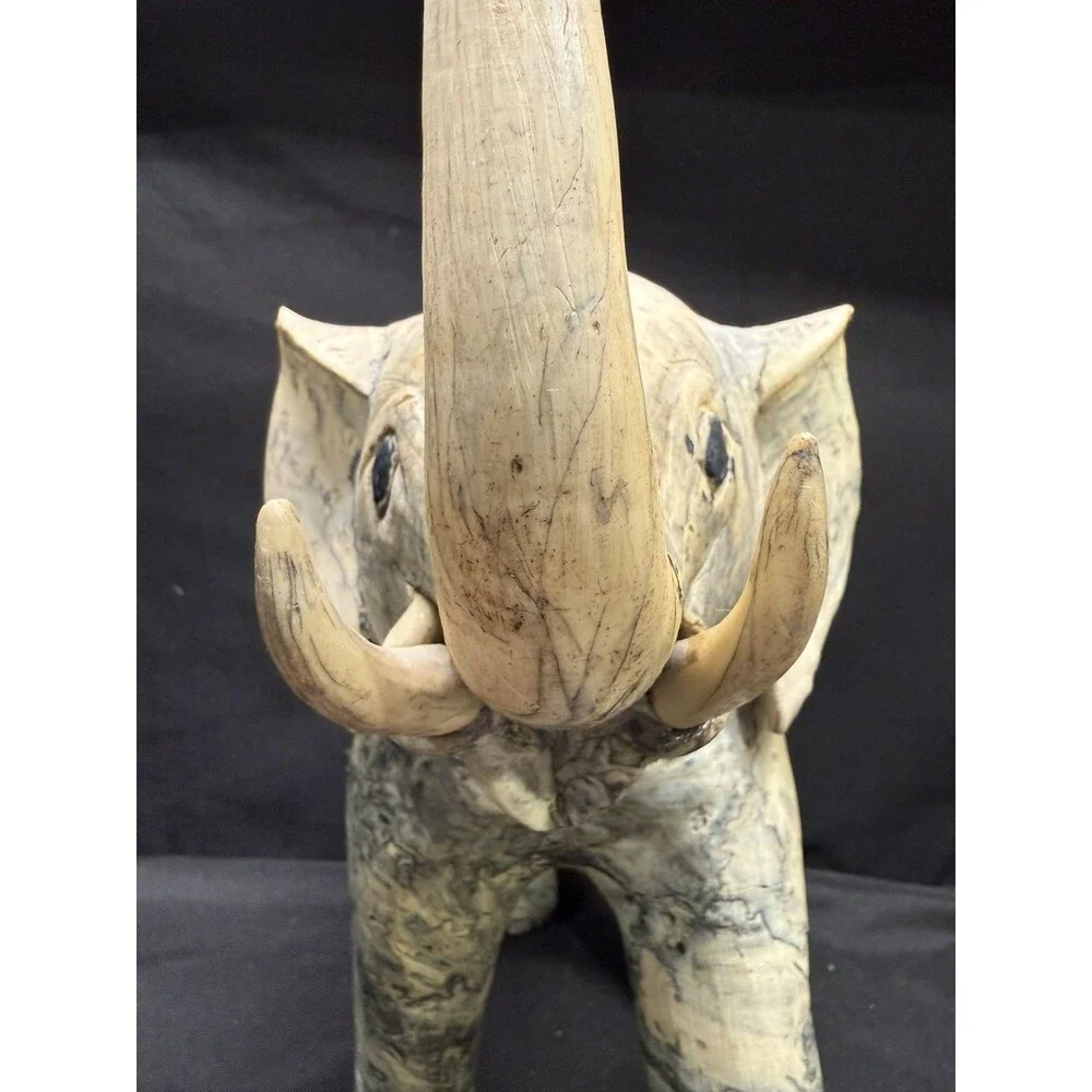 Large Carved Elephant made from Crushed Oyster Shells trunk up Vintage 15” tall